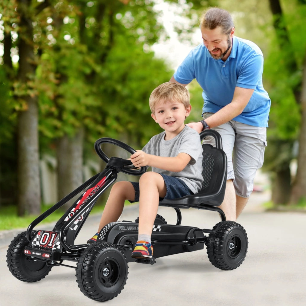 Go kart giocattolo con sedile regolabile e freno a mano stabile, Go kart a pedali robusti sicuri per bambini Nero-Go Kart