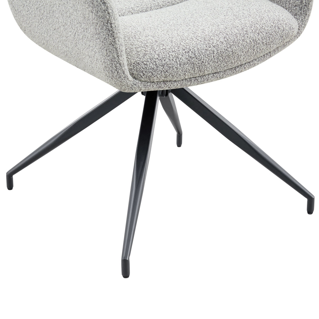 Chaise da pranzo girevole a 360° con braccioli e imbottitura in schiuma, in tessuto grigio chiaro e metallo nero