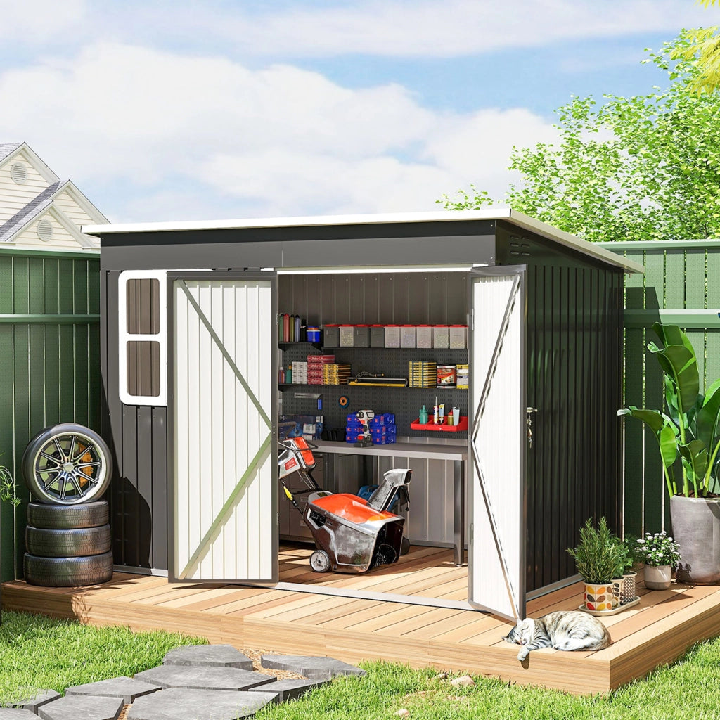 Casetta da giardino in metallo con finestra ¨C Xylo ¨C 260x177x190 cm grigio antracite