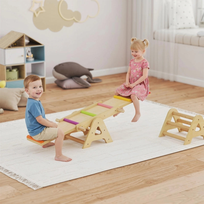 Altalena 2 in 1 per bambini, trave di equilibrio in legno, altalena a dondolo per giardino, tavola di equilibrio 133 x 38 x 24 cm