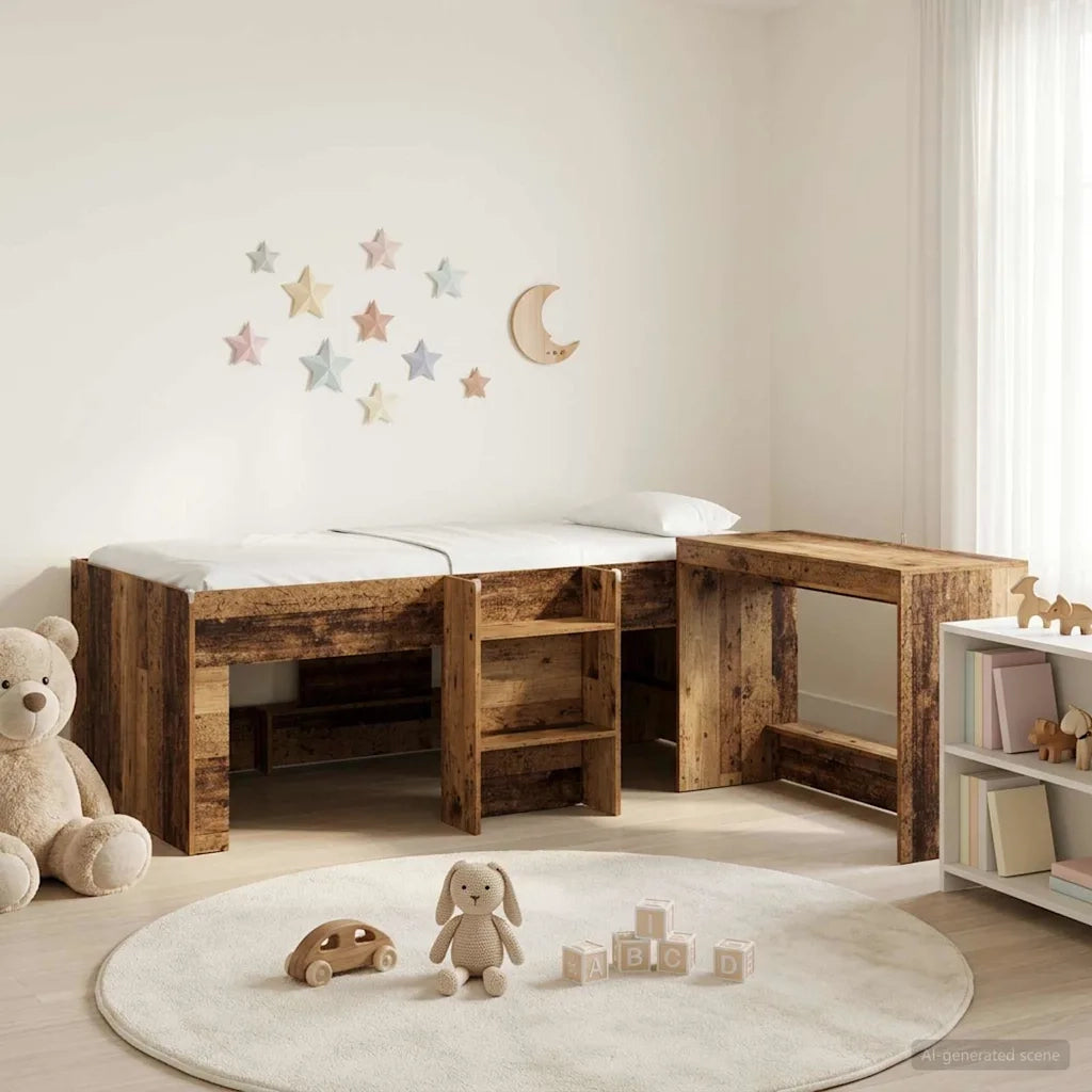 Letto alto per bambini con scrivania 2 pz Legno antico 3423444