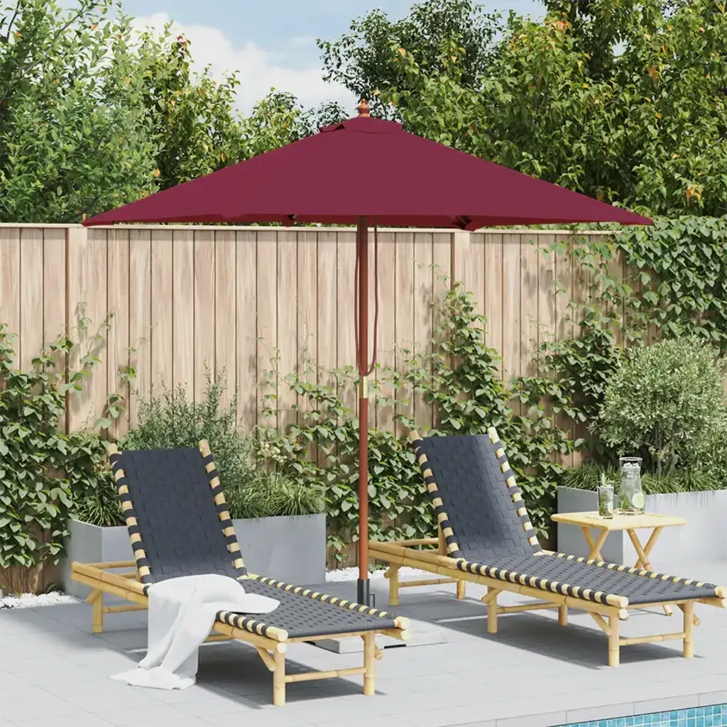 Ombrellone da Esterni Palo in Legno 150x200 cm Rosso Bordeaux 44537