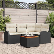 Set Divano da Giardino con cuscino 5 pcs Nero polyrattan