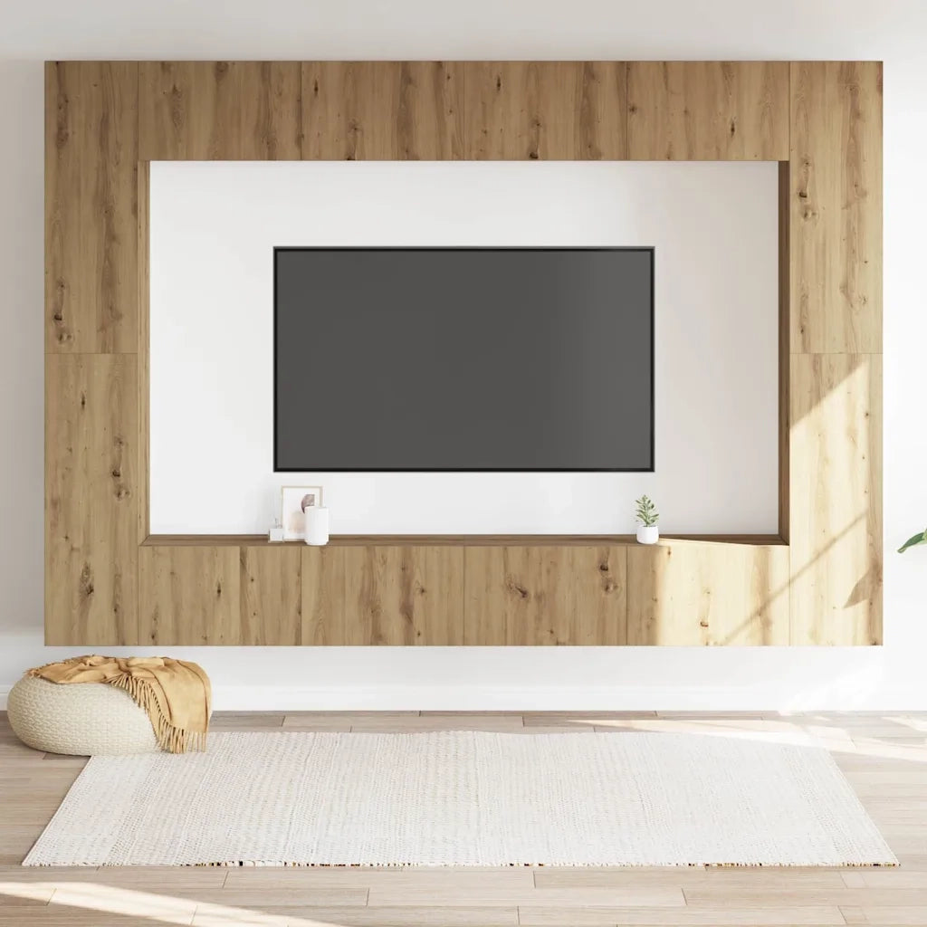 Set Mobile TV 8 pz Montato a Parete Rovere in Legno Multistrato 3328978