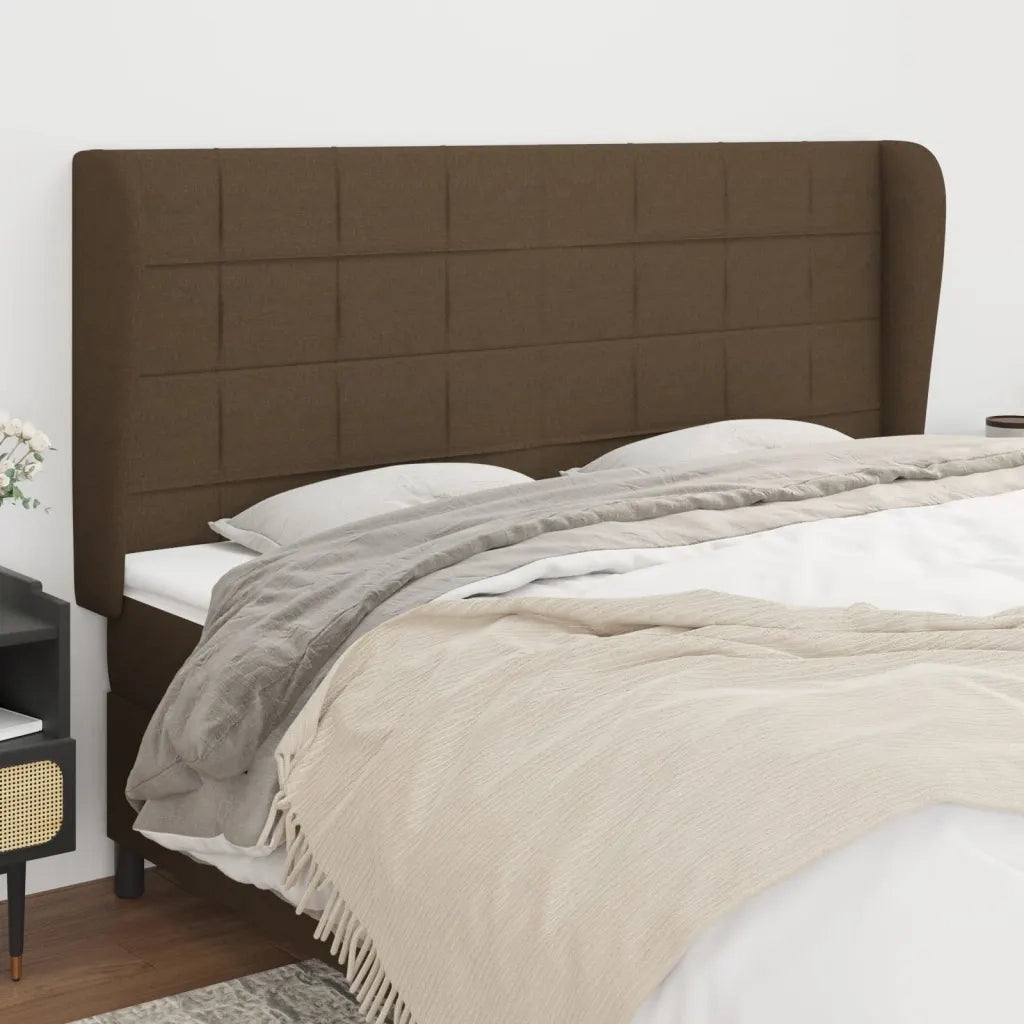 Testiera ad Orecchio-Testata con Orecchie Marrone Scuro 203x23x118/128 cm in Tessuto 585897
