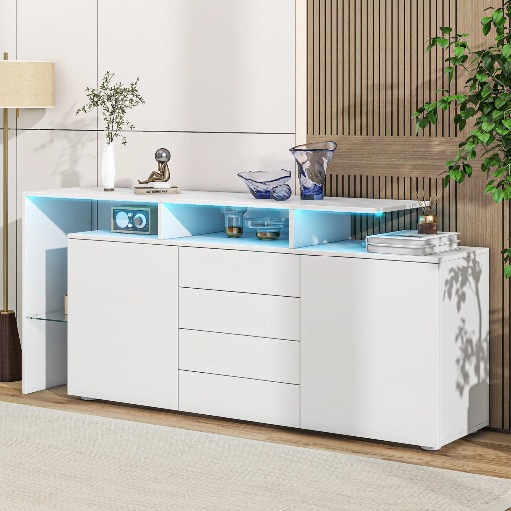 SIDEBOARD Contenitore 160x35x70 cm Bianco con LED e 4 cassetti