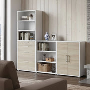 Credenza Acceglio, Buffet da soggiorno, Madia da salotto, Dispensa da cucina, 267x40 h222 cm, Bianco e Quercia