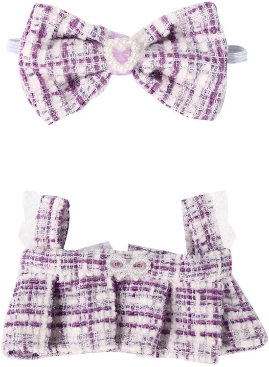 Set di abiti per bambole da 2 pezzi - Elegante giacca a tweed 17 cm - Fascia per bambole - Abito elegante - Materiale poliestere - Confezione con 1 giacca e 1 boa - Abiti per bambole