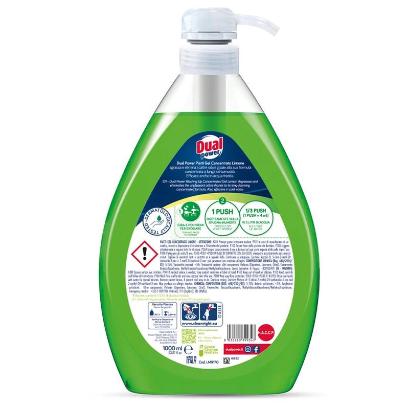 DUAL POWER PIATTI CONCENTRATO GEL LIMONE VERDE SGRASSANTE + NEUTRALIZZA ODORI 1LT