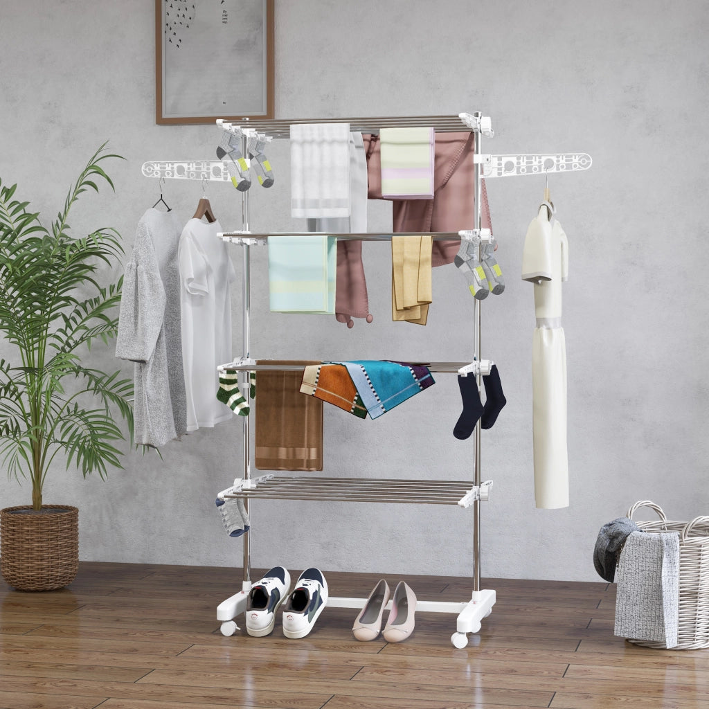 Stendibiancheria pieghevole con ali laterali per interno ed esterno ¨C zephmum ¨C bianco 142x55x172 cm