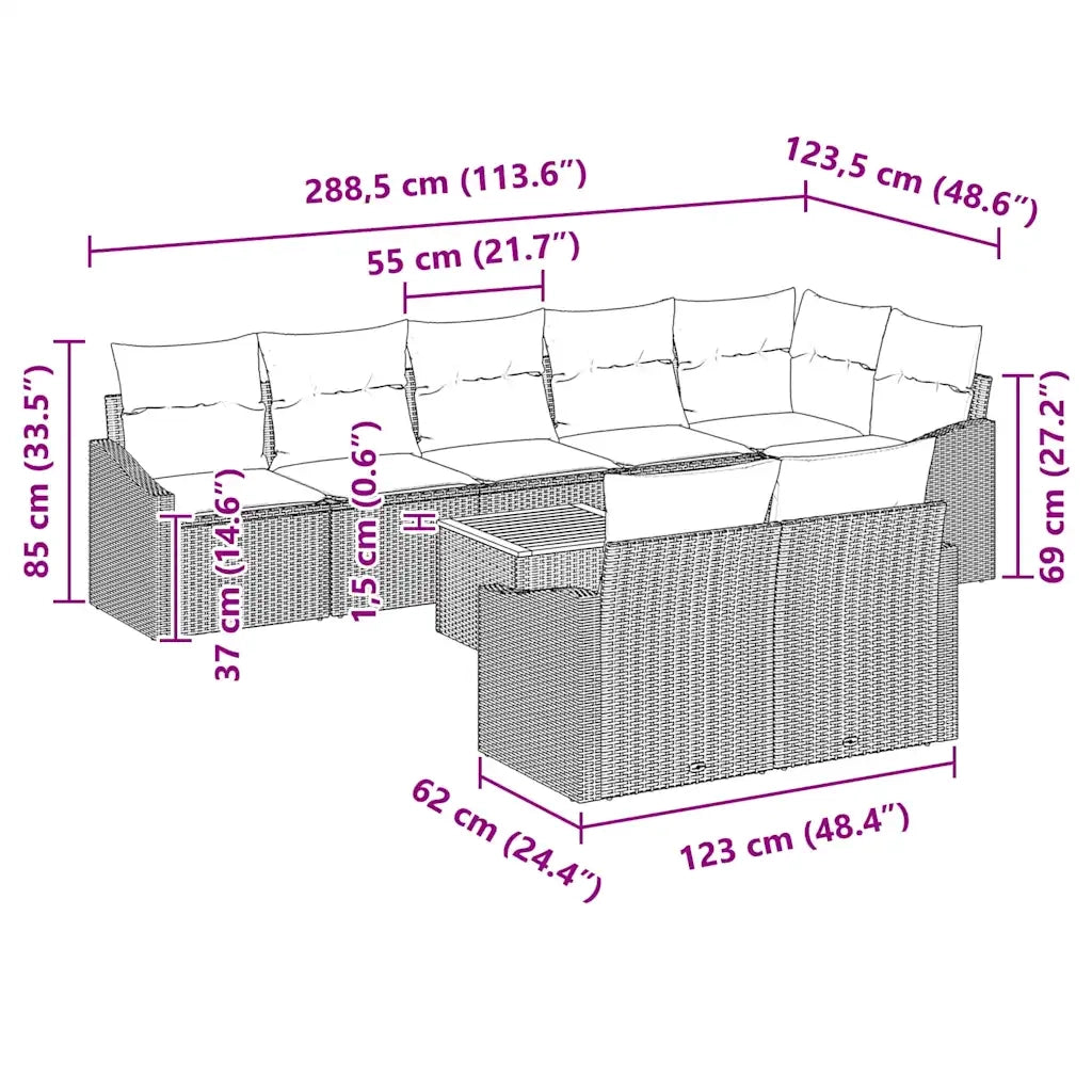 Set Divano da Giardino con cuscino 9 pcs Nero polyrattan 3347845