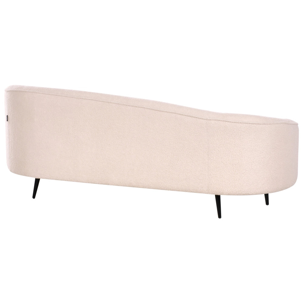 Divano tessuto bouclè beige chiaro glamour curvo in stile retrò a 2 posti con gambe metallo