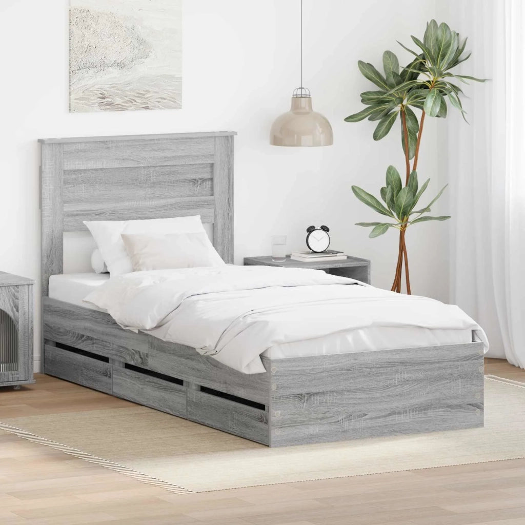 Letto singolo | Letto per adulti | Struttura del letto con cassetto Grigio Sonoma 100 x 200 cm