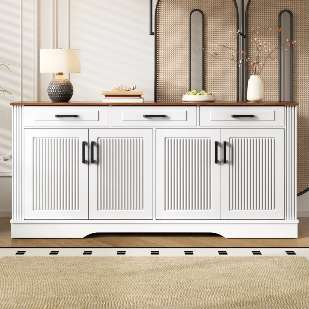 SIDEBOARD con 3 Cassetti e 4 Ante 160x40x75 cm MDF Bianco
