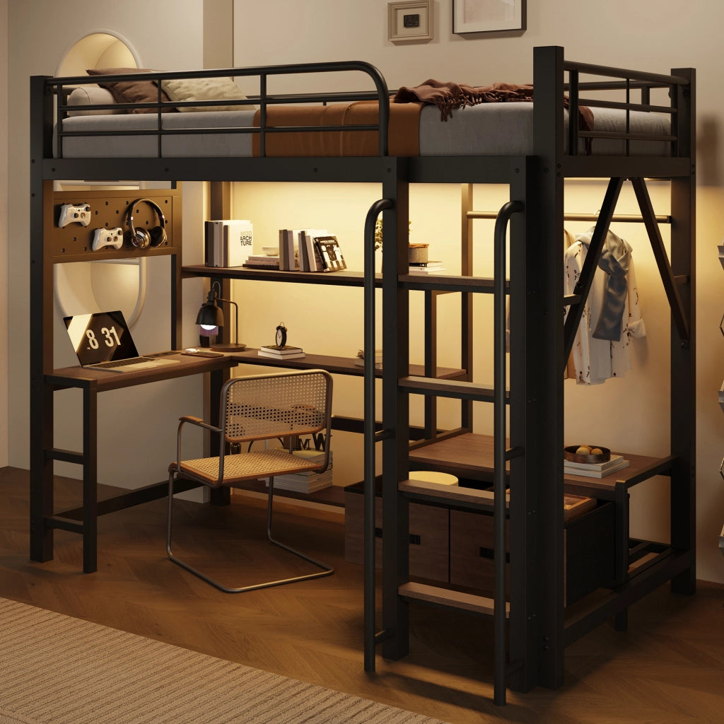 letto a castello metallo mdf nero 90 x 200 cm