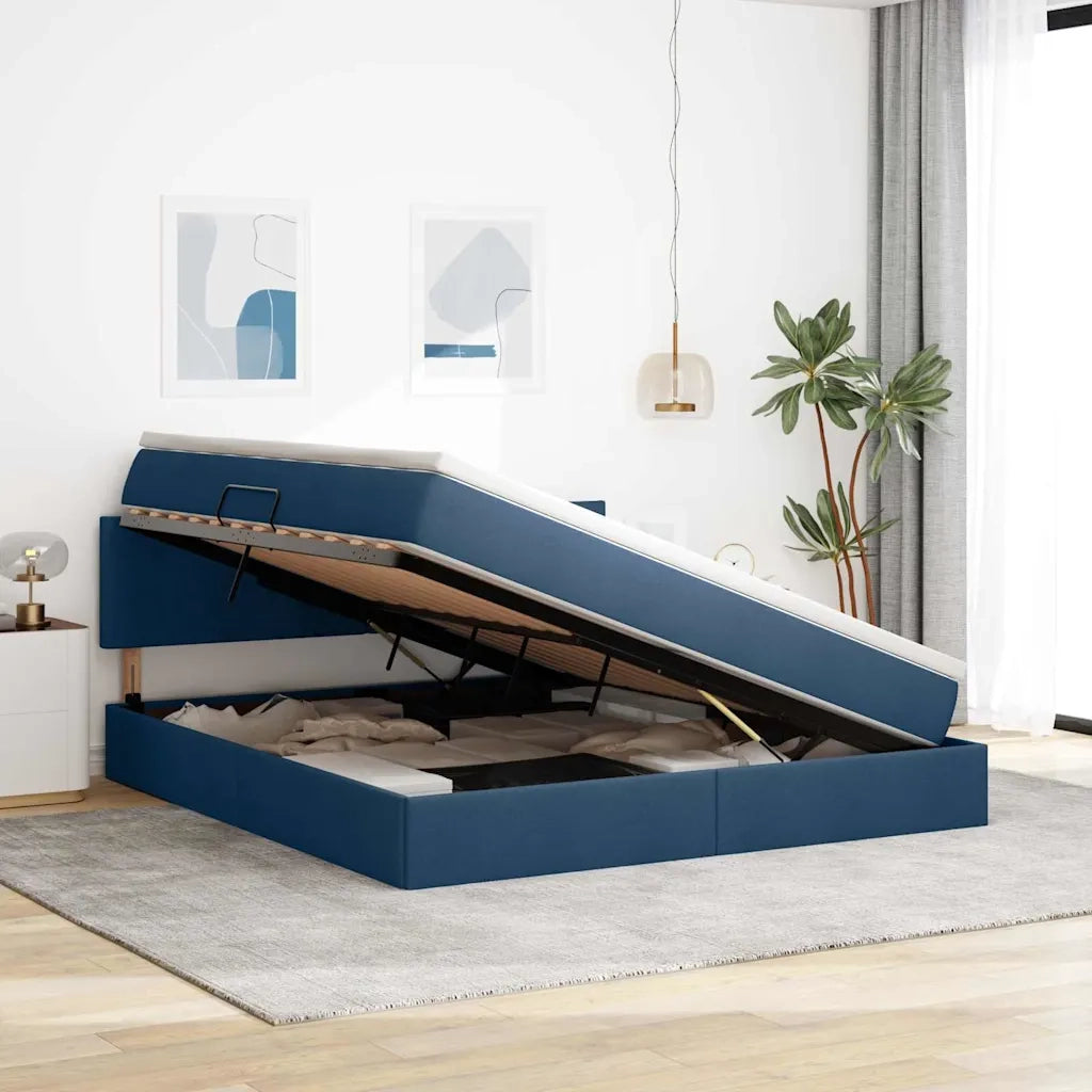 Letto con contenitore e LED con led Blu 180 x 200 cm Tessuto 3371102