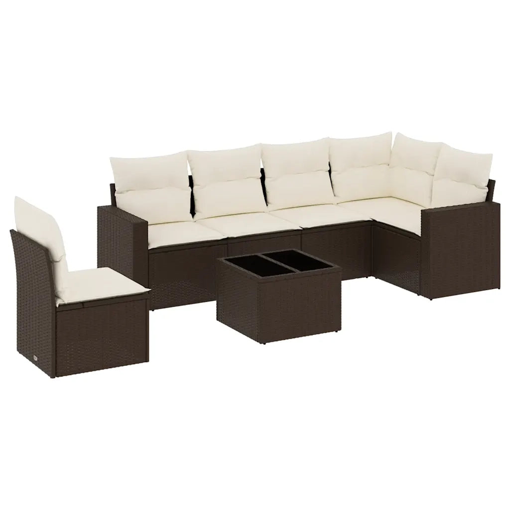 Set Divano da Giardino 7pz con Cuscini Marrone in Polyrattan