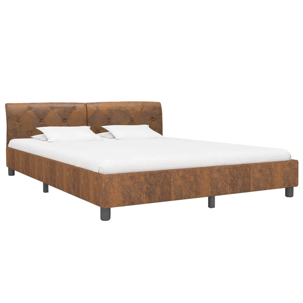 Letto matrimoniale | Letto per adulti | Giroletto Marrone in Similpelle Scamosciata 180x200 cm