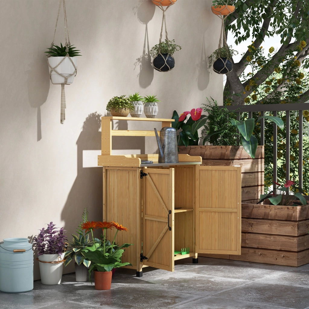 Tavolo da giardino con ripiano e scaffali ¨C zephmum ¨C legno di abete giallo