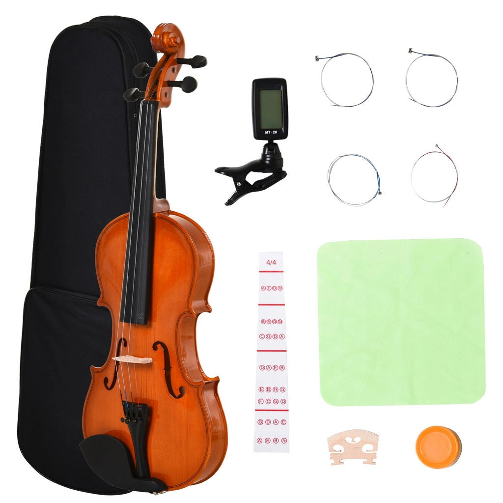 VIOLINO 4/4 PER ADULTI CON CUSTODIA, ARCHETTO, CORDE, PONTICELLO, ACCORDATORE INCLUSI