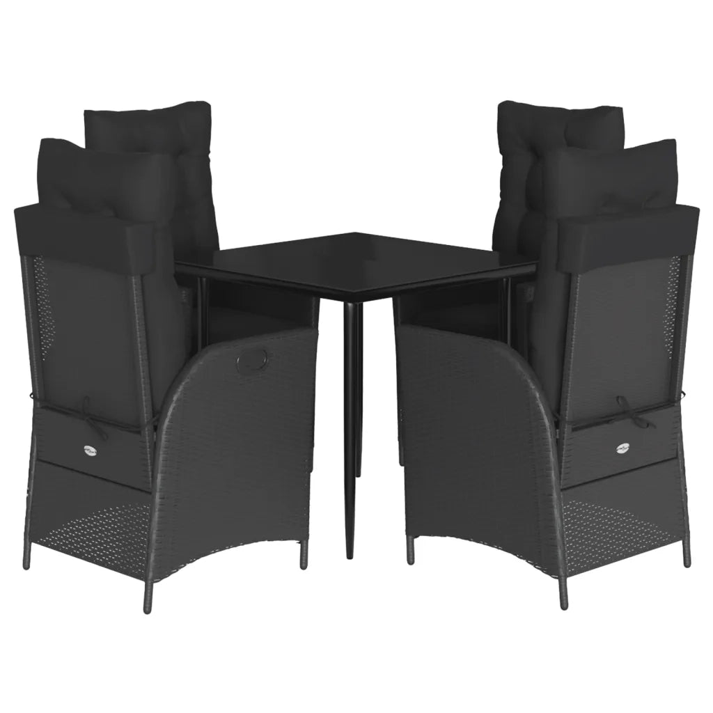 Set da Pranzo da Giardino 5 pz Nero con Cuscini in Polyrattan