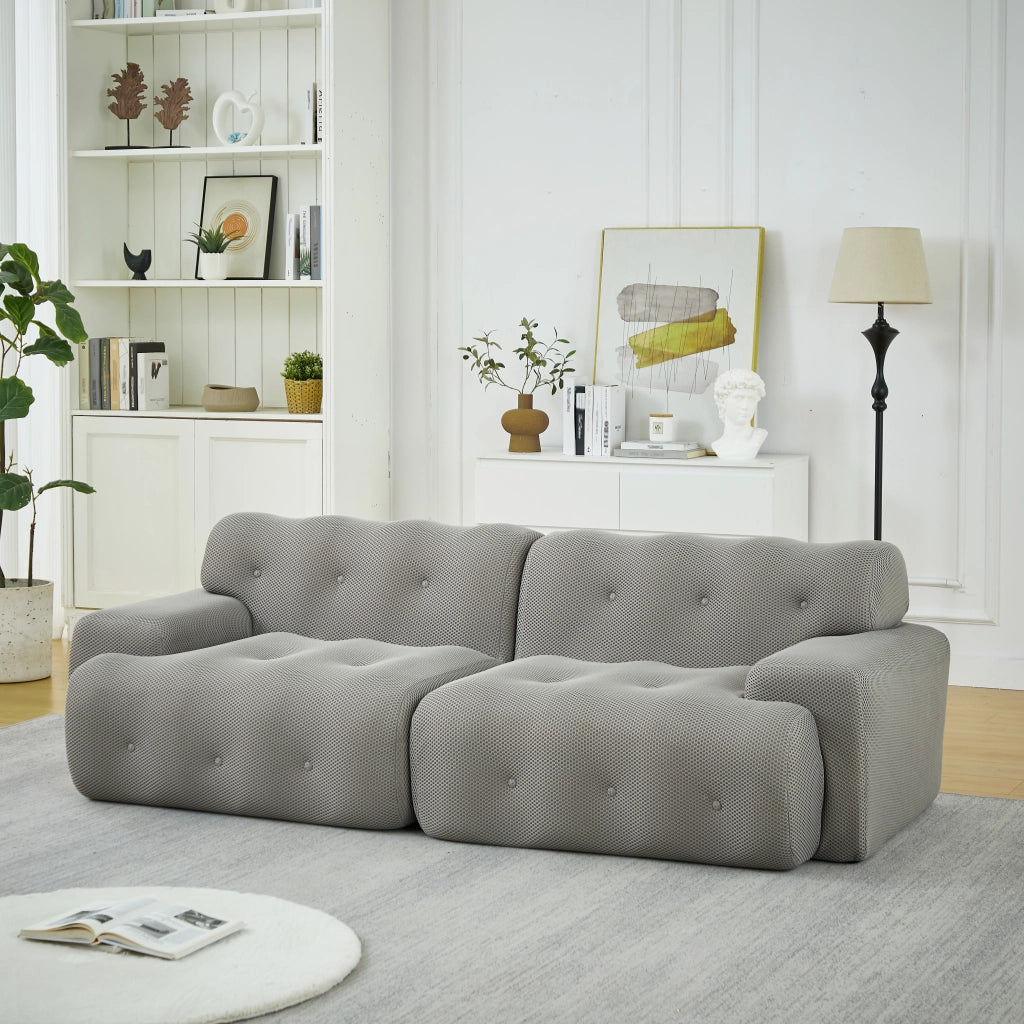 Divano modulare 2 posti con braccioli ampi e schienale ergonomico senza montaggio in tessuto grigio