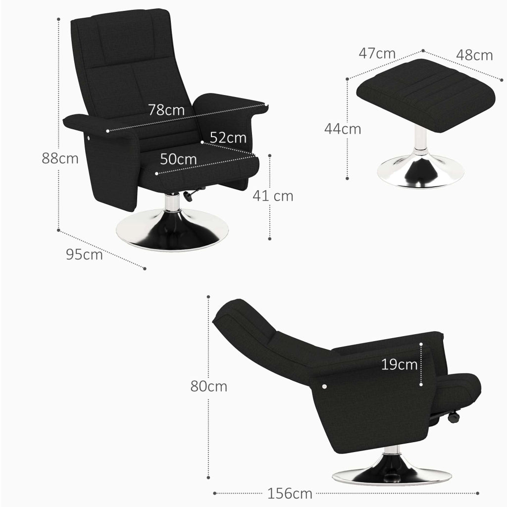 Poltrona relax massaggiante con poggiapiedi reclinabile ¨C Xylo ¨C tessuto nero 78x95x88 cm