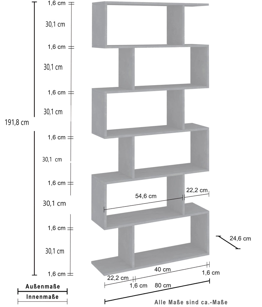 Libreria Calli L 80 x P 24.6 x H 192 cm acero pereira, portata per ripiano 5 kg