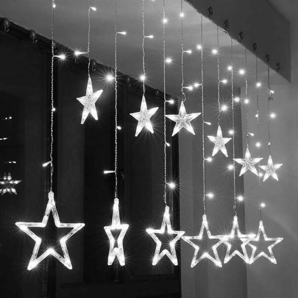 Trade Shop - Tenda Luminosa Natalizia Led Con Stelle Bianco Freddo 2mt Esterno Prolungabile -