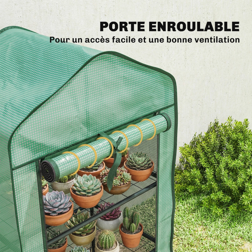 Serra da giardino con scaffali 3 livelli ¨C Xylo ¨C acciaio verde 59x39x127 cm balcone esterno