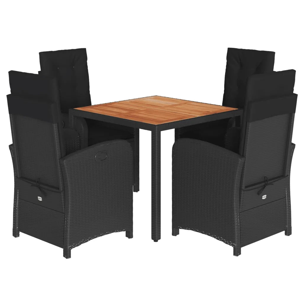 Set da Pranzo da Giardino 5 pz Nero con Cuscini in Polyrattan