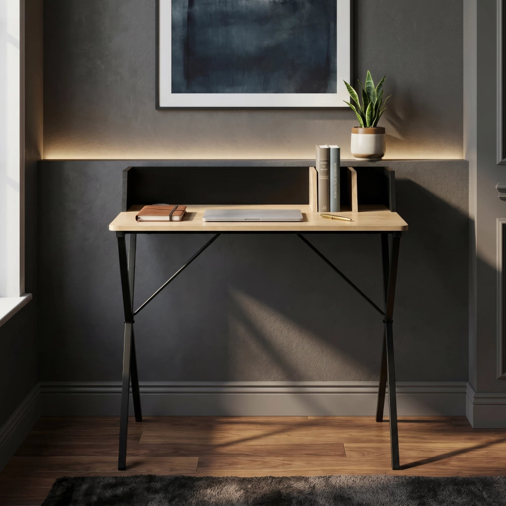 Scrivania Kappespoo con Bordo Rialzato 84 x 80 x 50 cm - Nero / Effetto Rovere [en.casa]