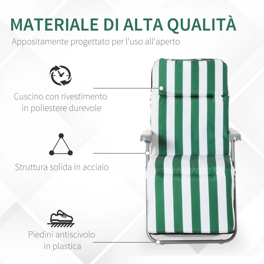 Set 2 Sedie a Sdraio da Giardino Sdraio Prendisole con Braccioli Reclinabili bianco e verde