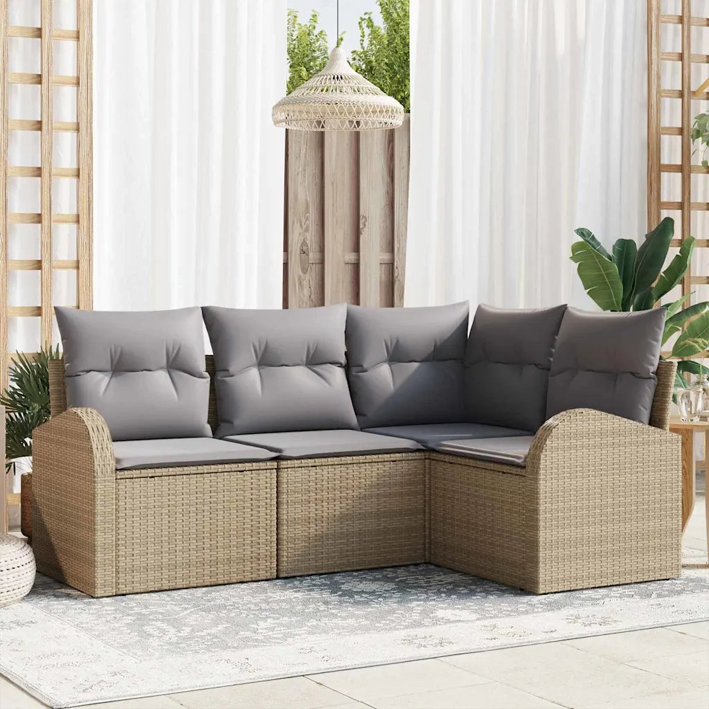 Set Divano da Giardino 4 pcs Beige e Grigio Chiaro polyrattan 3354689