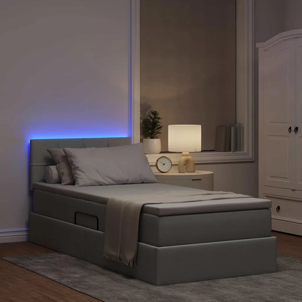 Letto con contenitore e LED Grigio chiaro 90 x 190 cm Tessuto