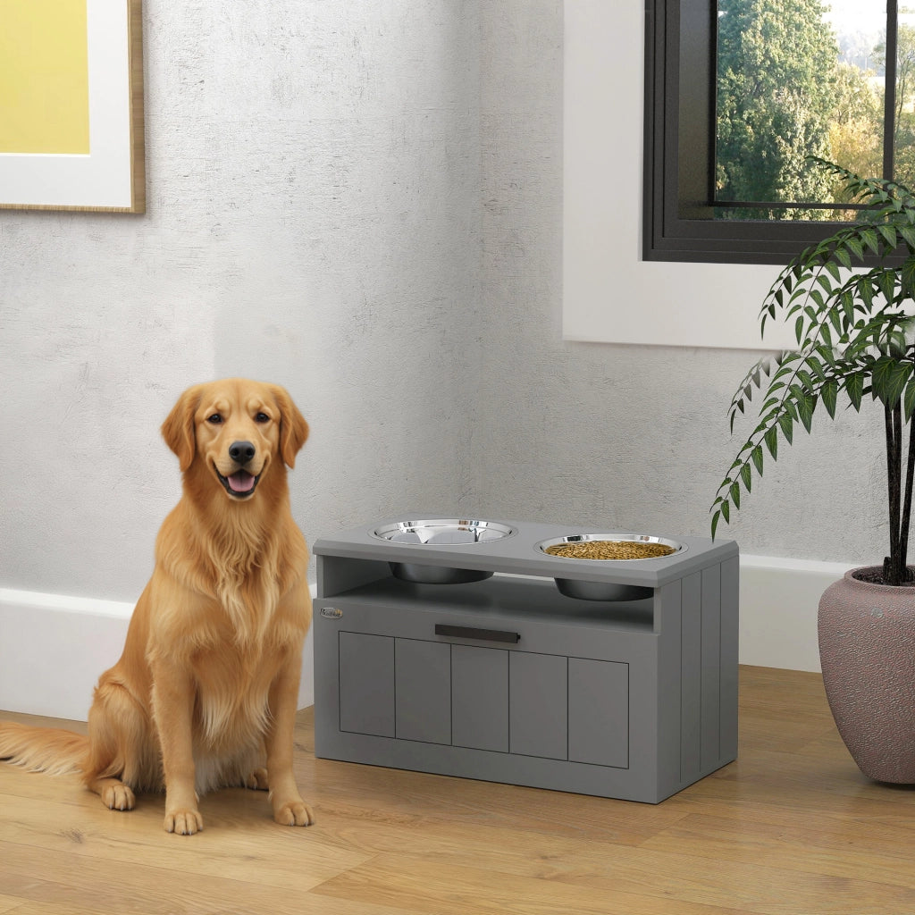 Stazione di alimentazione per cani ¨C zephmum ¨C Grigio, MDF, Acciaio Inox