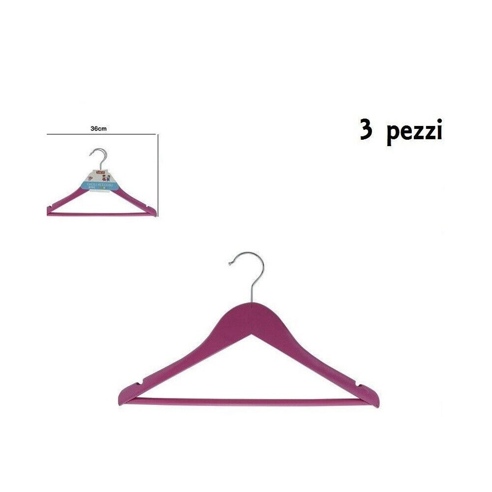 Trade Shop - Set 3 Grucce Stampelle Appendiabito Legno Rosa Vestiti Pantaloni Giacche -