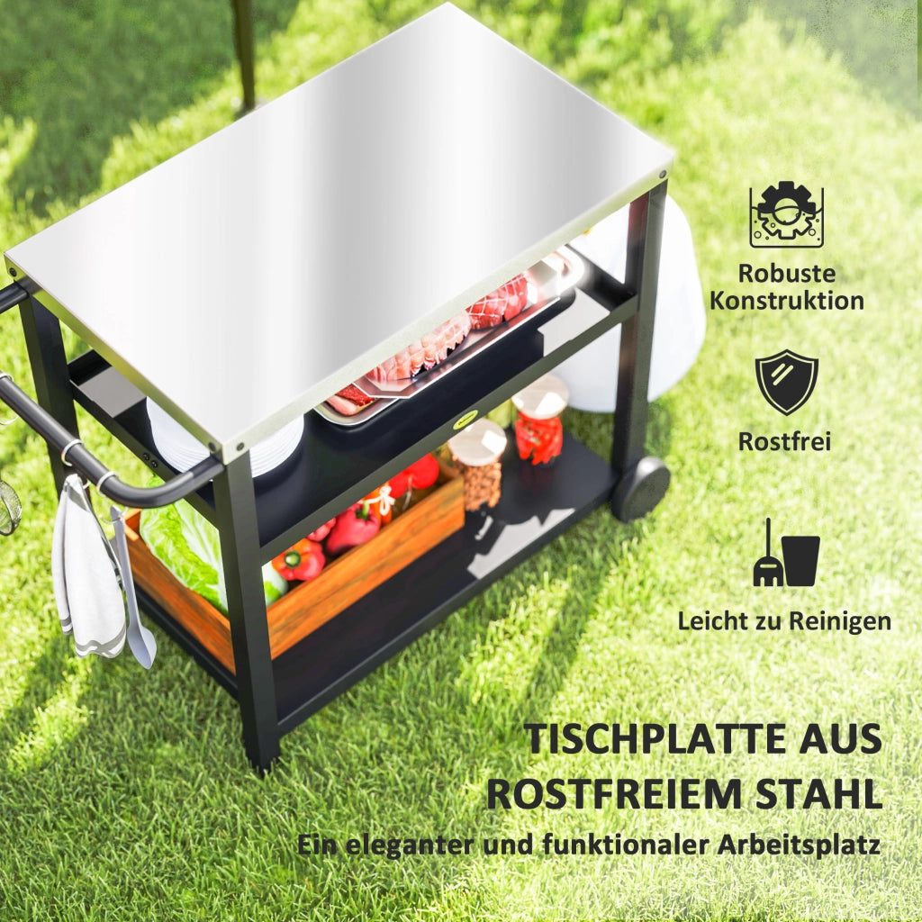 Carrello da cucina 3 ripiani con piano lavoro ganci ruote ¨C zephmum ¨C Edelstahl 102x50x81cm Grigio Antracite