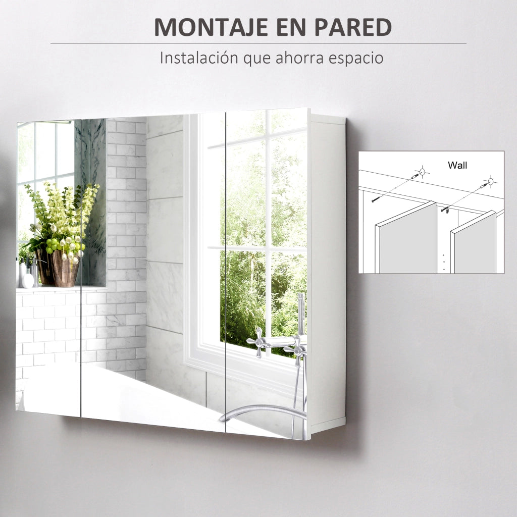 Mobiletto Bagno con Specchio e Ante ¨C zephmum ¨C Bianco 70x15x60cm