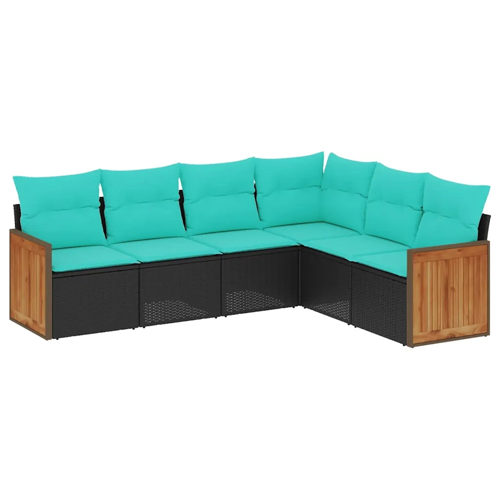 Set Divani da Giardino 6 pz con Cuscini Nero in Polyrattan 3227681