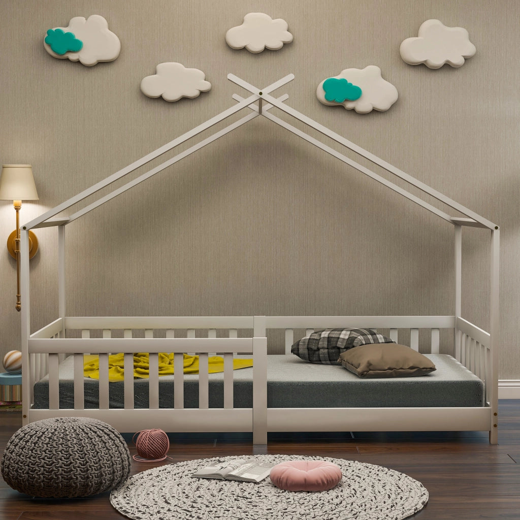 "Vendita vietata in Germania" Bellissimo letto a casetta, letto per bambini, in legno massello con sponda e rete a doghe, con protezione anticaduta pe