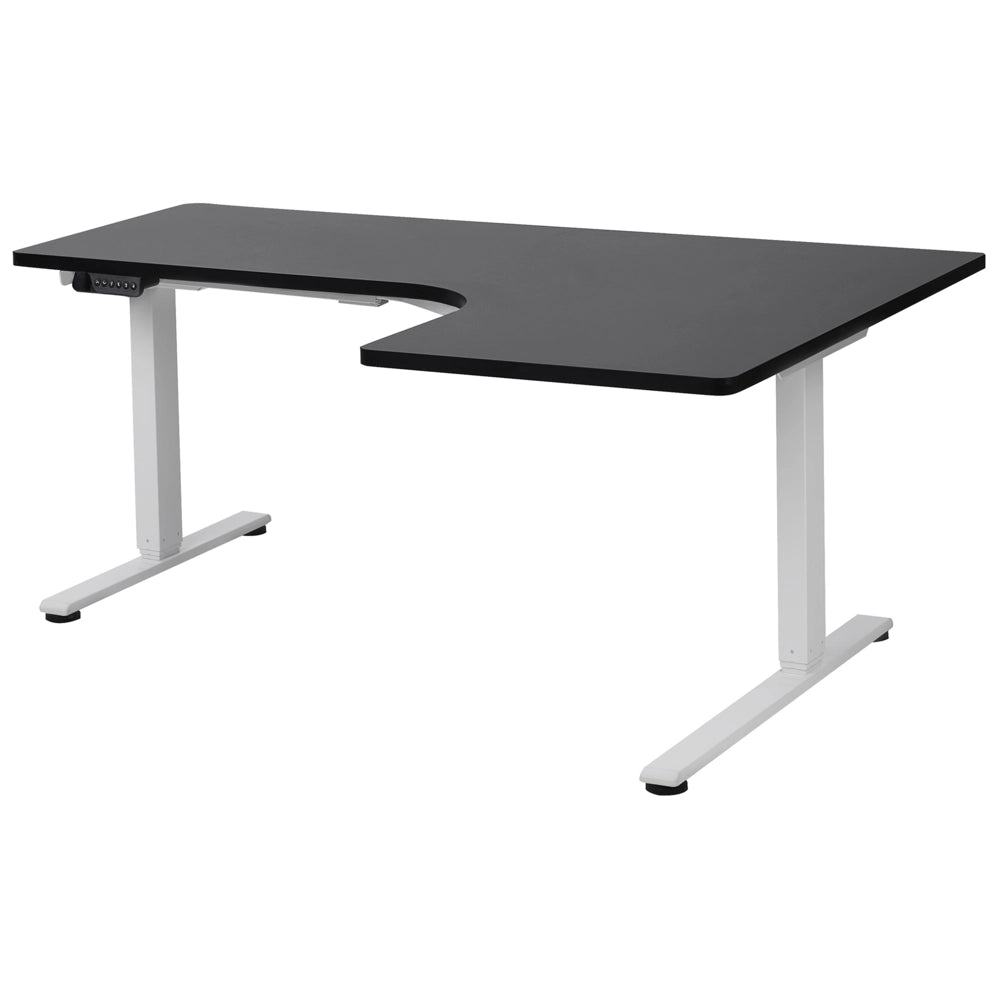 Scrivania elettrica regolabile a forma di L 160 x 59 cm Piano bianco e nero lato destro stile moderno