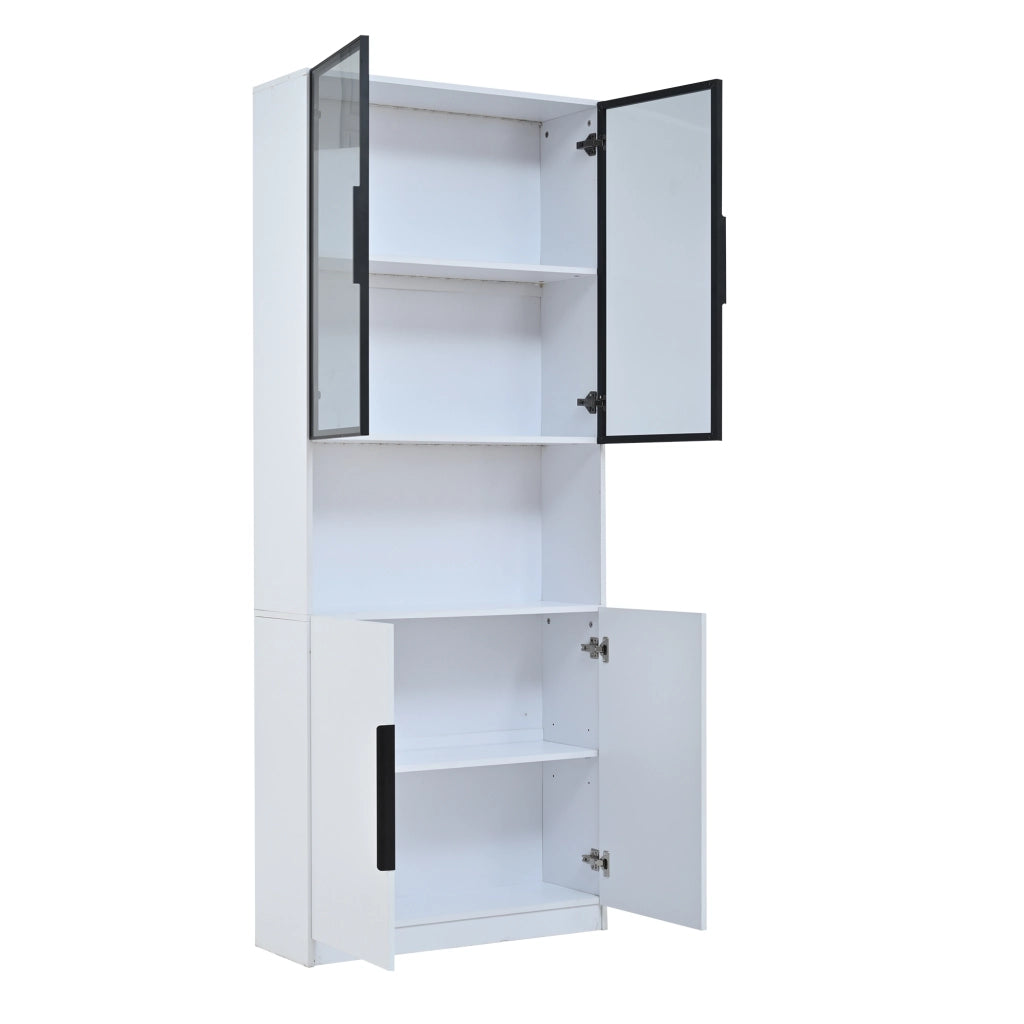 Vetrina moderna in legno truciolare con porte in vetro, LED regolabile, 80x30x200 cm, bianca