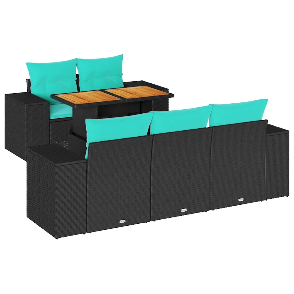 Set Divano da Giardino 6 pz con Cuscini Nero in Polyrattan 3327326