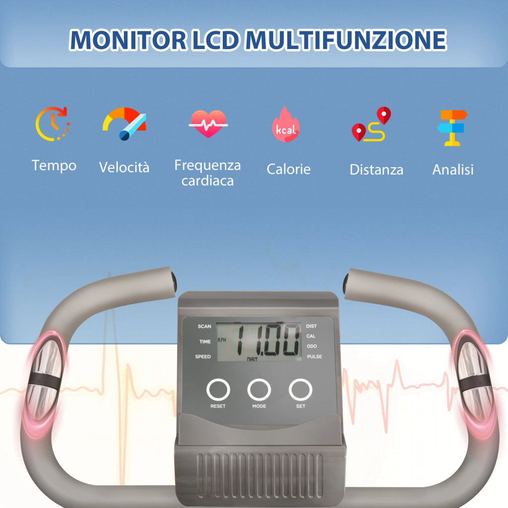 Cyclette Pieghevole 2 in 1 con Sensore Frequenza Cardiaca ¨C Minimal ¨C Grigio