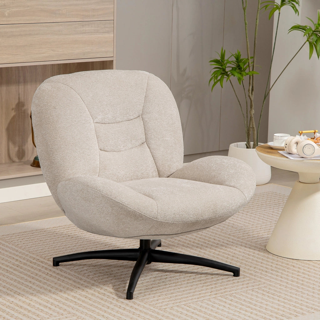 Poltrona girevole imbottita in tessuto ¨C Minimal ¨C crema, base in acciaio