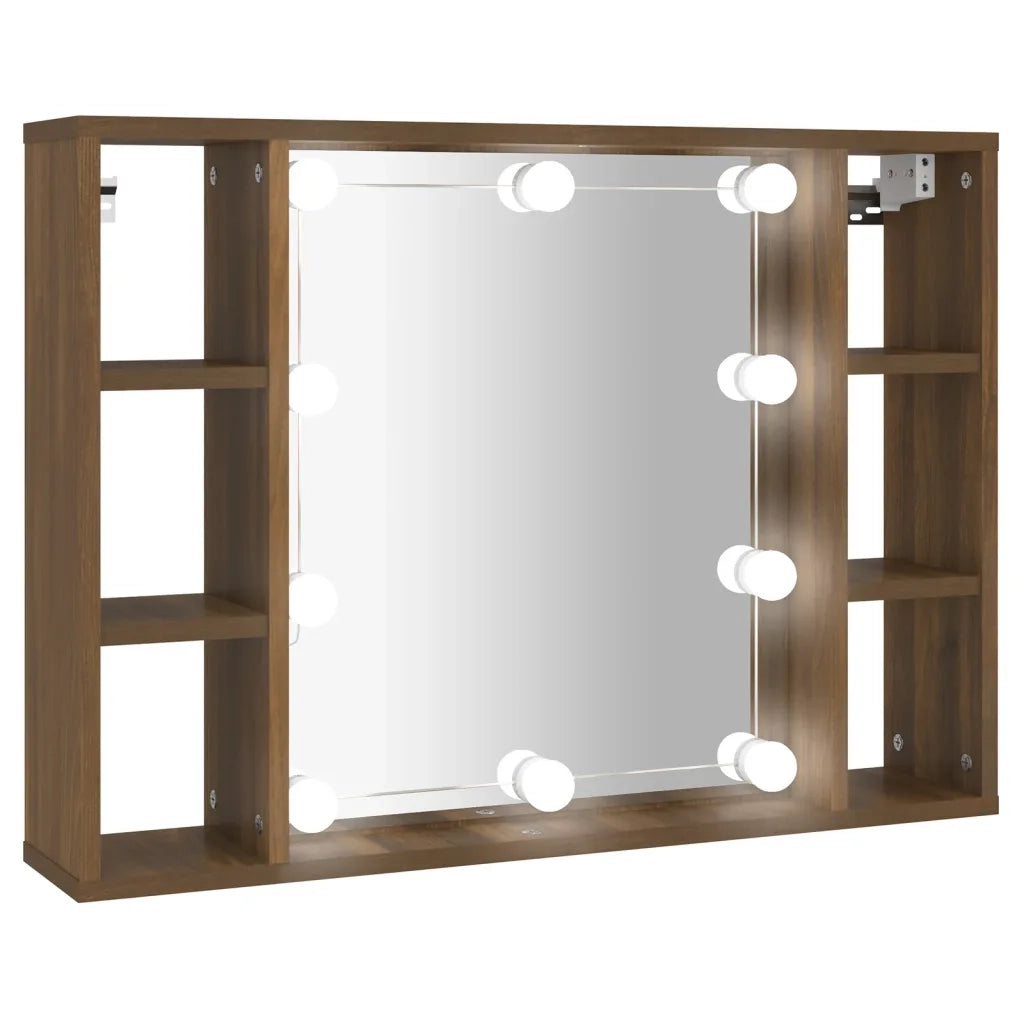Mobile a Specchio con LED-Armadietto a Specchio Rovere Marrone 76x15x55 cm