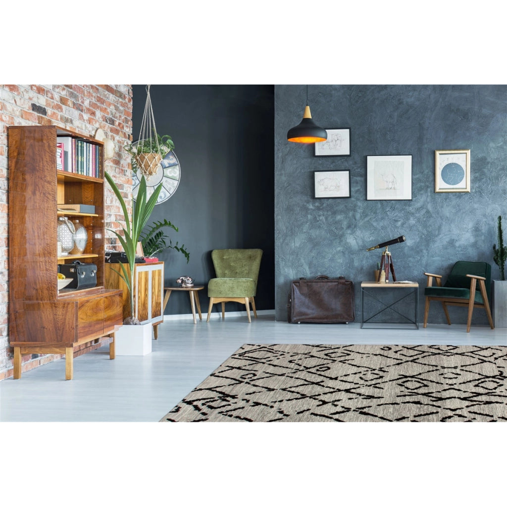 Tappeto Jacquard River 100 Grigio e Nero con Motivo Vintage