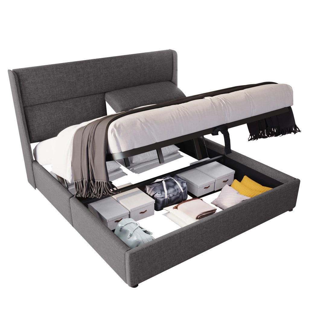 letto imbottito lino grigio 160 x 200 cm