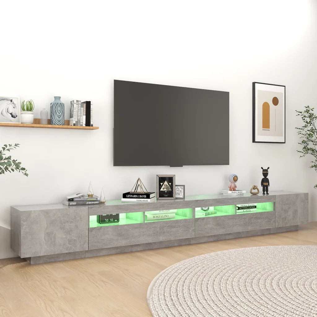 Mobile Porta TV con Luci LED-Credenza TV Grigio Cemento 300x35x40 cm